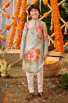 Kalista_Green Chanderi Yug Floral Pattern Kurta And Churidar Set _Online_at_Aza_Fashions