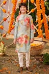 Buy_Kalista_Green Chanderi Yug Floral Pattern Kurta And Churidar Set _Online_at_Aza_Fashions