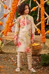 Buy_Kalista_Beige Chanderi Yug Floral Pattern Straight Kurta And Churidar Set _at_Aza_Fashions