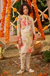 Kalista_Beige Chanderi Yug Floral Pattern Straight Kurta And Churidar Set _Online_at_Aza_Fashions