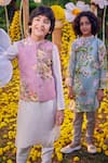 Buy_Kalista_Pink Raw Silk Embroidered Thread Sufiyan Floral Pattern Bundi Kurta Set 