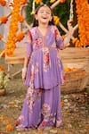 Buy_Kalista_Purple Viscose Georgette Embroidered Kiara Floral Pattern Kurta Gharara Set _at_Aza_Fashions