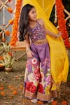 Kalista_Purple Raw Silk Embroidered Sequin Gulshaad Floral Blouse And Sharara Set _Online_at_Aza_Fashions