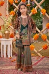 Buy_Kalista_Green Viscose Georgette Embroidered Sequin Siah Floral Pattern Kurta Gharara Set _at_Aza_Fashions