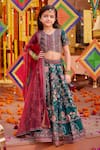 Buy_Kalista_Emerald Green Viscose Silk Hand Embroidered Bageecha Peacock Lehenga Set _at_Aza_Fashions