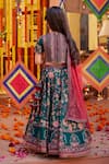 Shop_Kalista_Emerald Green Viscose Silk Hand Embroidered Bageecha Peacock Lehenga Set _at_Aza_Fashions