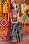 Kalista_Emerald Green Viscose Silk Hand Embroidered Bageecha Peacock Lehenga Set _Online_at_Aza_Fashions