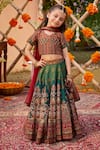 Buy_Kalista_Emerald Green Viscose Silk Hand Painted Mughal Mumtaz Lehenga Set _at_Aza_Fashions