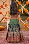 Shop_Kalista_Emerald Green Viscose Silk Hand Painted Mughal Mumtaz Lehenga Set _at_Aza_Fashions