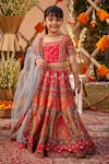 Buy_Kalista_Pink Viscose Silk Hand Painted Mughal Arohi Floral Print Lehenga Set _at_Aza_Fashions