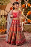 Shop_Kalista_Pink Viscose Silk Hand Painted Mughal Arohi Floral Print Lehenga Set _at_Aza_Fashions