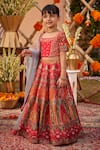 Kalista_Pink Viscose Silk Hand Painted Mughal Arohi Floral Print Lehenga Set _Online_at_Aza_Fashions