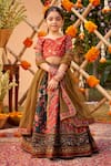 Buy_Kalista_Green Natural Silk Hand Painted Floral Ahilya Print Lehenga Set _at_Aza_Fashions