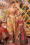 Kalista_Green Natural Silk Hand Painted Floral Ahilya Print Lehenga Set _at_Aza_Fashions