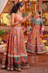 Shop_Kalista_Multi Color Raw Silk Embroidered Floral Aadhya Mughal Pattern Lehenga Set _at_Aza_Fashions