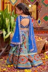 Shop_Kalista_Blue Raw Silk Embroidered Floral Aadhya Mughal Flower Pattern Lehenga Set _at_Aza_Fashions