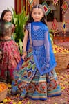 Kalista_Blue Raw Silk Embroidered Floral Aadhya Mughal Flower Pattern Lehenga Set _at_Aza_Fashions