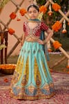 Buy_Kalista_Sky Blue Raw Silk Embroidered Floral Kimaya Pattern Lehenga Set _at_Aza_Fashions