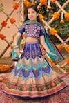 Buy_Kalista_Blue Raw Silk Embroidered Floral Mehvish Mughal Pattern Lehenga Set _at_Aza_Fashions