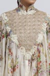 Buy_Anamika Khanna_White Silk Embroidered Floral Mandarin Pattern Kaftan Top And Draped Skirt Set _Online_at_Aza_Fashions