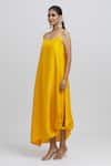 Anamika Khanna_Yellow Silk Embroidered Floral Kaftan V Neck Yoke _at_Aza_Fashions