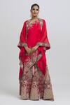 Buy_Anamika Khanna_Red Silk Embroidery One Shoulder Floral Sharara Set With Cape_at_Aza_Fashions