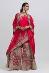 Shop_Anamika Khanna_Red Silk Embroidery One Shoulder Floral Sharara Set With Cape_Online_at_Aza_Fashions