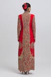 Shop_Anamika Khanna_Red Silk Embroidered Floral Jacket Kurta High Mandarin With Draped Skirt Set _at_Aza_Fashions