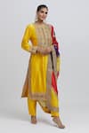 Buy_Anamika Khanna_Yellow Silk Embroidered Floral Round Kurta Set _Online_at_Aza_Fashions