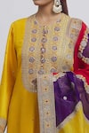 Shop_Anamika Khanna_Yellow Silk Embroidered Floral Round Kurta Set _Online_at_Aza_Fashions