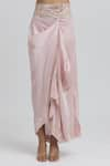 Shop_Anamika Khanna_Pink Silk Embroidered Floral High Mandarin Neck Kaftan And Draped Skirt Set _Online_at_Aza_Fashions