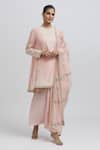 Buy_Anamika Khanna_Pink Silk Embroidered Floral Round Kurta Pleated Skirt Set _at_Aza_Fashions