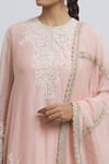 Buy_Anamika Khanna_Pink Silk Embroidered Floral Round Kurta Pleated Skirt Set _Online_at_Aza_Fashions