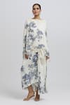 Buy_Anamika Khanna_White Silk Embroidered Floral Straight Pattern Kaftan And Draped Skirt Set _at_Aza_Fashions