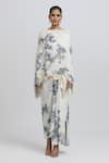 Anamika Khanna_White Silk Embroidered Floral Straight Pattern Kaftan And Draped Skirt Set _at_Aza_Fashions