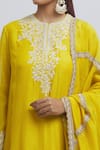 Shop_Anamika Khanna_Yellow Silk Embroidered Floral Round A-line Kurta Pleated Skirt Set _Online_at_Aza_Fashions