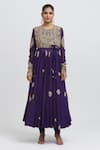 Anamika Khanna_Purple Silk Embroidered Floral Round Angarkha Set _Online_at_Aza_Fashions