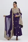 Buy_Anamika Khanna_Purple Silk Embroidered Floral Round Angarkha Set _Online_at_Aza_Fashions