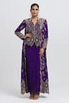 Shop_Anamika Khanna_Purple Silk Beads, Cut Work Open Mughal Pattern Embroidered Jacket Skirt Set_Online_at_Aza_Fashions