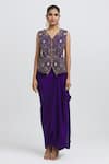 Buy_Anamika Khanna_Purple Silk Beads, Cut Work Open Mughal Pattern Embroidered Jacket Skirt Set