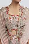 Shop_Anamika Khanna_Pink Silk Embroidered Thread Cape Open Floral Skirt Set _Online_at_Aza_Fashions