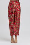 Buy_Anamika Khanna_Red Silk Printed And Embroidered Floral Mughal Thread Skirt Set 