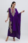 Buy_Anamika Khanna_Purple Silk Embroidered Thread Round Neck Paisley Kaftan And Skirt Set _at_Aza_Fashions