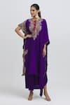 Buy_Anamika Khanna_Purple Silk Embroidered Thread Round Neck Paisley Kaftan And Skirt Set _Online_at_Aza_Fashions