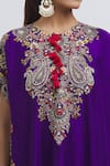 Shop_Anamika Khanna_Purple Silk Embroidered Thread Round Neck Paisley Kaftan And Skirt Set _Online_at_Aza_Fashions