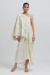 Buy_Anamika Khanna_White Silk Embroidered Zardozi Work One Shoulder Neck Cape And Skirt Set _at_Aza_Fashions