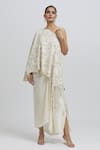 Anamika Khanna_White Silk Embroidered Zardozi Work One Shoulder Neck Cape And Skirt Set _Online_at_Aza_Fashions