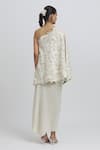 Shop_Anamika Khanna_White Silk Embroidered Zardozi Work One Shoulder Neck Cape And Skirt Set _at_Aza_Fashions