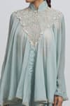 Buy_Anamika Khanna_Blue Silk Embroidered Zardozi High Neck Top And Skirt Set _Online_at_Aza_Fashions
