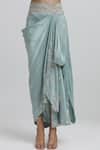 Shop_Anamika Khanna_Blue Silk Embroidered Zardozi High Neck Top And Skirt Set _Online_at_Aza_Fashions